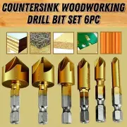 6Pcs Countersink Drill Bits Wood Chamfer Deburring Crosshole Cutting Metal Tools