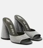 [The Attico] The Attico Luz crystal-embellished leather mules AU 7 grey