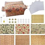 AOUXSEEM 6 Set Sewing Zipper Cosmetic Storage Bag Making Kit, Printed Cork Fabric DIY Small Pouch Bag Crafts Supplies for Beginners Women Girls Learning to Sew