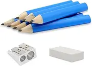 AUTEMOJO 3.5 Inch Short Triangular Fat Pencils for Preschoolers Toddlers Kindergarten, Mini Wood Triangular Pencils for Kids Writing and Drawing(Pack of 7, Blue)
