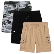 Wonder Nation Little Boys Stretch Cargo Shorts Size 6-7 Black Beige Como Print