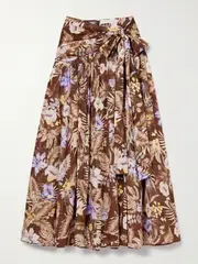 [Zimmermann] Zimmermann - Coco Belted Pleated Floral-print Cotton-voile Maxi Skirt - Brown - 4 4 Brown