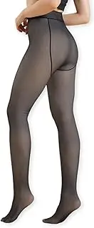 [Dresmannst] Women's Thermal Tights, Matte Black Fine Tights, Winter Tummy Control Lined Tights for Women, Fake Translucent Leggings, Warm Fleece, High Waist Plush Stockings