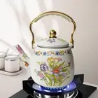 Enamel Tea Kettle 3.3L and Strainer Floral Teapot for Coffee Beer Kitchen