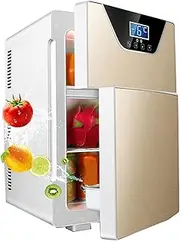 Mini Refrigerator, 20L Twodoor Three-Core Freezer/Large Capacity, Smart Touch Screen/Heating and Cooling Adjustable Control, Suitable for Car/Family/Travel,Gold