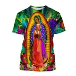 男女 T 恤 GUADALUPE VIRGIN MARY OF MEXICO 三維印花 T 恤男女通用休閒 O 領短袖上