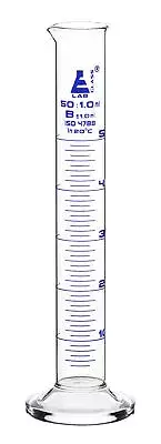 Eisco Labs 50ml Graduated Cylinder, Class B - Blue Graduations, Round Base