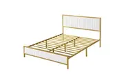 Levede Metal Bed Frame PU Soft Headboard Storage Mattress Base Double Beige