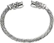 [BOSUGE] Charming Bracelet， Vintage Viking Wolf Head Cuff Bracelet Bangles Men Stainless Steel Bracelet Punk Men Jewelry Fashion Accessories (Color : Gold) (Color : Silver)