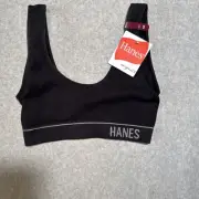 Hanes Womens Seamless Rib Crop Wireless Pull Over Bralette - Small Black