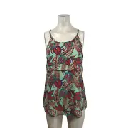 MERRELL- WOMEN'S MEDIUM - GREEN COCKATOO PRINT SPAGHETTI STRAP TANK TOP
