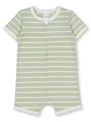 Stripe Short Sleeve Romper Newborn LAUREL GREEN/CLOUD STRIPE (STRIPE)