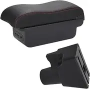 Car Armrests Armrest Box Fit for Kia Picanto 3 X-Line Car Armrest Curved Surface Leather Simple Installation Storage Box Interior Console Armrest(B1 Black red 3USB)