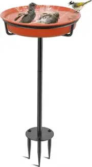 Freestanding Detachable Outdoor Bird Bath Bowl with Metal Stake Stand