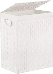 Laundry Hamper Basket with Lid by Fiona's magic, Foldable Handwoven 96L Large Clothes Hamper with Removable Liner Bags, Collapsible Tall Hamper for Bedroom, Bathroom and Dorm Organizer, White