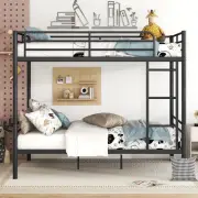 Full Over Full Metal Bunk Bed Frame with Ladder Guardrails Teens Adults Bedroom