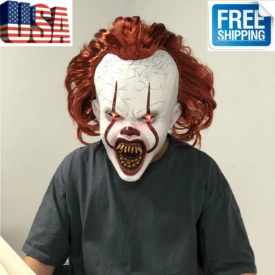 Pennywise Clown LED Full Mask Scary Stephen King's IT Halloween Cosplay Costume