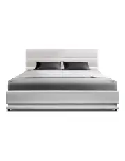 [Artiss] LED Bed Frame Queen Size Gas Lift Base Storage Leather LUMI in White