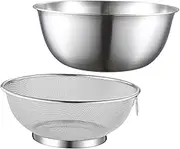 Mikinona Set of Mesh Strainer Mixing Bowl Draining Basket for Fruits Vegetables Stainless Steel