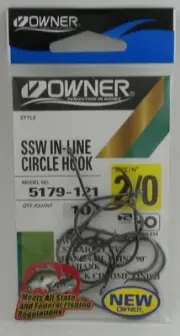 Owner 5179-121 SSW Inline Circle Hook Black Chrome Size 2/0