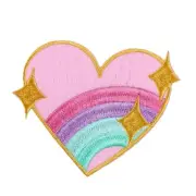 Pink Starry Heart Embroidered Iron On Patch - New