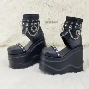 Wave 22 - 6" Platform Cut Out Sandal Boots Goth Punk Matte Black NY DEMONIA