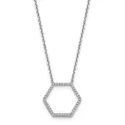 14k White Gold Real Diamond Hexagon Pendant