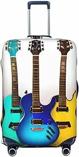 [CADREWY] Colorful Guitars Print Travel Suitcase Cover Luggage Protector with Elastic Anti Scratch for Carry On, Black, Small