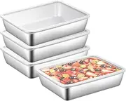 4pack Large Stainless Steel Food Containers Rectangle Food Storage Box Leak Proof Plastic Lid Airtight Meat Storage Container for Fridge,Kitchen Dishwasher Safe