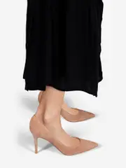 Beige Suede Point Toe Pumps