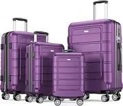 [SHOWKOO] Luggage Sets Expandable PC+ABS Durable Suitcase Double Wheels TSA Approved Lock 4pcs, Family Set-Purple