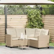 vidaXL Garden Sofa with Table&Cushions L-shaped Beige Poly Rattan