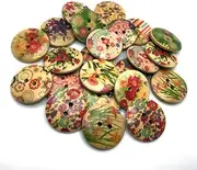 50PCS/Lot 18mm Mixed Flowers Pattern 2-Holes Round Wooden Buttons for Sewing Clothing Scrapbooking Crafts Home Decor