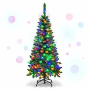 Costway 137cm Christmas Pencil Tree w/150 Colorful LED Lights Christmas Decoration Tree PVC Leaves