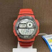Casio AE-1000W-4A Digital World Time Stopwatch Red Resin Alarm Men's Sport Watch