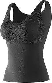 [Generic] Silk Thermals for Women Sleeveless Thermal Shirts for Women with Built in Bra V Neck Fleece Lined Underwear Thermal Tank Tops Vest Womens Thermal Long Sleeve Tops