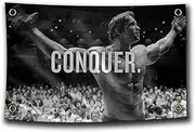 Arnold Schwarzenegger Motivational 3x5 ft Conquer Home Gym Flag Body Building Wall Hanging Decoration Tapestry Bodybuilding, black and white, 3 ft by 5 ft