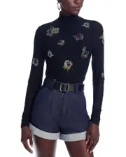 Cinq a Sept Pansies Mesh Turtleneck Top - Exclusive