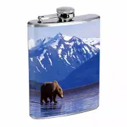 Alaska Images D1 Flask 8oz Stainless Steel Hip Drinking Whiskey Grizzly Bear