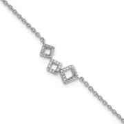 Sterling Silver Rhodium-plated Cubic Zirconia Geometric Anklet 9.5" w/ 1in Ext.
