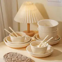 在飛比找蝦皮購物優惠-𝐋𝐀𝐍𝐒𝐇𝐈 ｜韓系奶油風陶瓷餐具 （盤子、碗、湯匙）