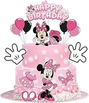 Lahe Birthday Cake Decoration, Glitter Minnie Cake Decoration, Happy Birthday Cake Decoration, Mouse Cake Topper Birthday for Girls Boys Party Decoration for Cake Decoration (Pack of 10)
