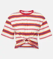 [Rabanne] Rabanne Gathered striped cotton-blend T-shirt AU 14 red