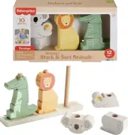 Fisher-Price Wooden Stack & Sort Animals 10 Pieces Developmental Toy for Baby To