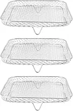 LeoLeoxx Air Fryer Racks, Stainless Steel Stackable Multi Layer Dehydrator Rack 3 Layer Stackable Dehydrator Rack for Air Fryer, Oven, Pressure Cooker (Round) (Quadrate)