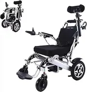 Lightweight Electric Wheelchair with Headrest, Aluminium Portable Power Wheelchair, All Terrain Heavy Duty Foldable Motorized Power Wheelchairs