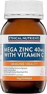 Ethical Nutrients Mega Zinc 40mg With Vitamin C Powder - Supports General Immunity, High Strength - Orange Flavoured - 95g