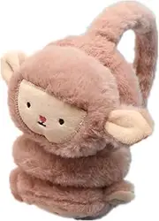 SJTJSPX Ear Warmers Children's Earmuffs Girls Boys Earmuffs Cartoon Monkey Ear Warmers Adjustable Outdoor Ear Protection Adult Warm Plush Earband Faux Fur Winter Accessories for Ski Travel, dark pink,
