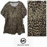 Michael Kors Plus 2X Gold Studded Logo T-Shirt Leopard Animal Print Top Tee NWT