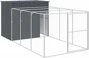 vidaXL Dog House, Dog Kennel with Roof and Run, Dog Crate for Outdoor Garden Backyard, Puppy Playpen with Door, Anthracite Galvanised Steel